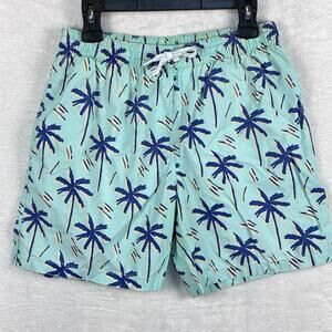 Chubbies Swim Shorts Mens M Blue Green Palm Trees Hawaiian Beach Vacation Resort